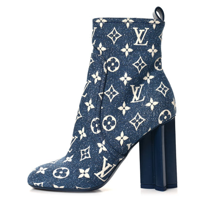 Louis Vuitton LOUIS VUITTON Denim Monogram Silhouette Ankle Boots 37 Navy Blue 1 of 9