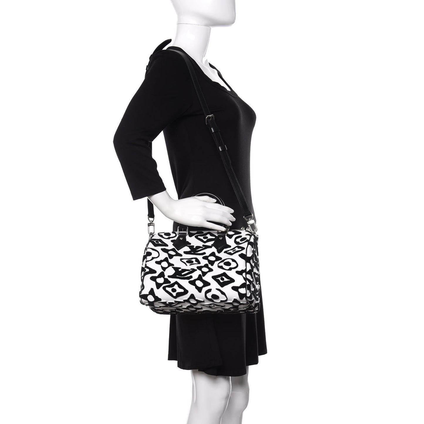 X UF Tufted Monogram Speedy Bandouliere 25 White Black