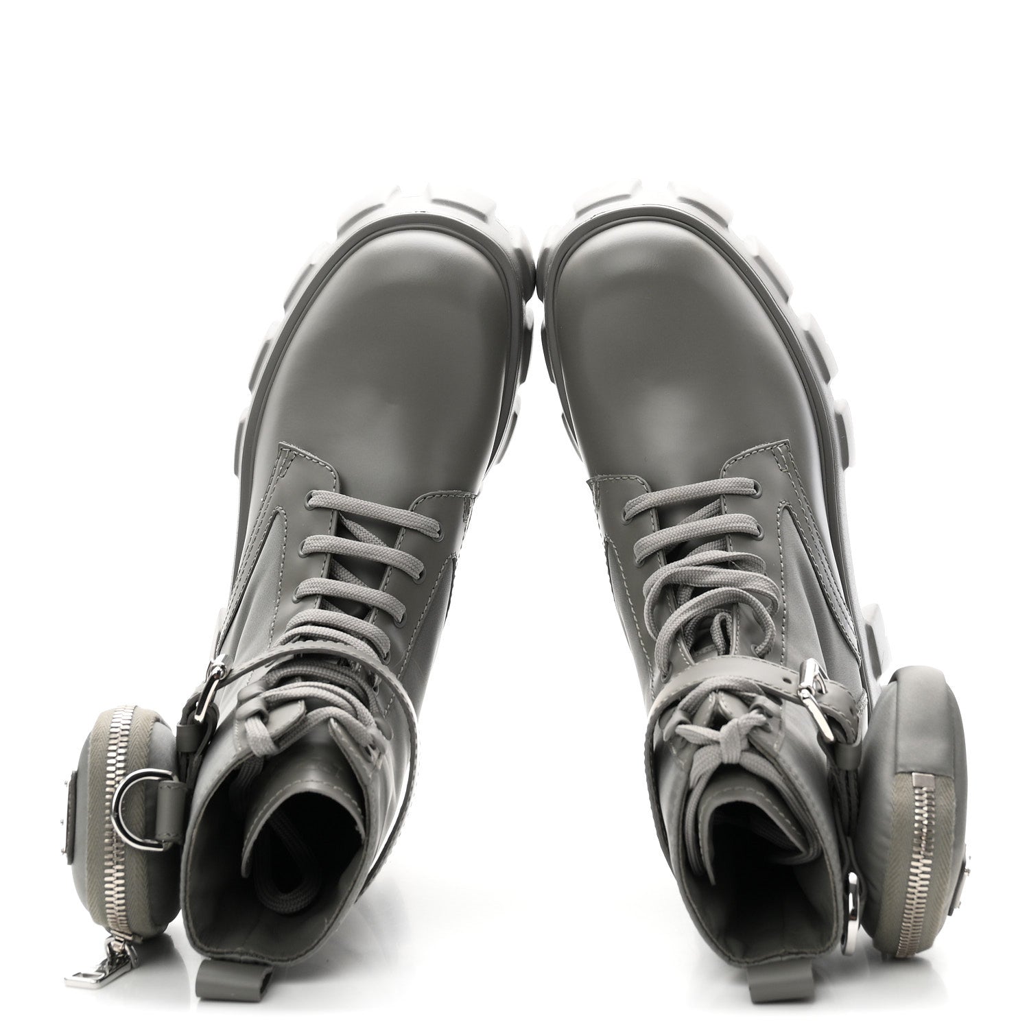 Prada Spazzolato Rois Re-Nylon Metal Triangle Logo Monolith Pouch Pocket 55mm Boots 36.5 Marmo 2 of 10
