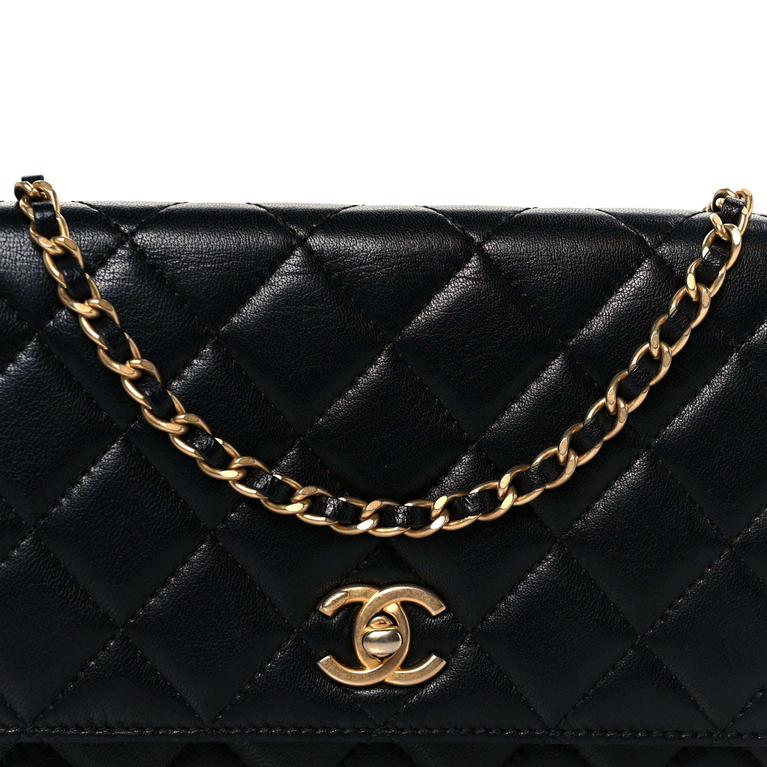 Chanel Lambskin Quilted CC Pearl Crush Wallet on Chain WOC Black 9 of 11