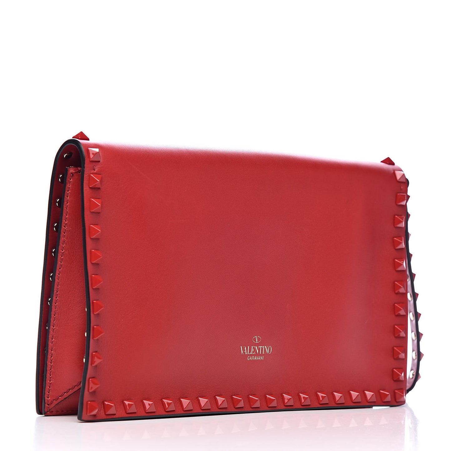 Nappa Monochrome Rockstud Wristlet Clutch Rosso Valentino