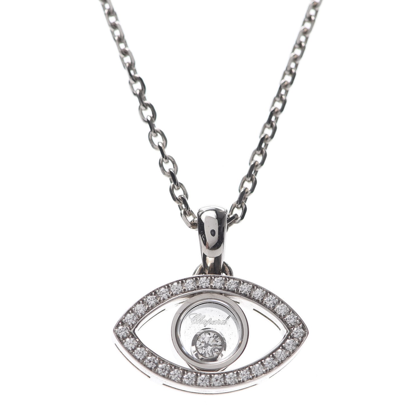 18K White Gold Pave Diamond Good Luck Charms Evil Eye Pendant Necklace