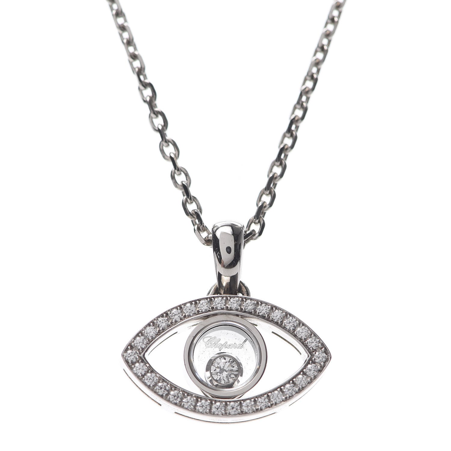 Chopard 18K White Gold Pave Diamond Good Luck Charms Evil Eye Pendant Necklace 4 of 9