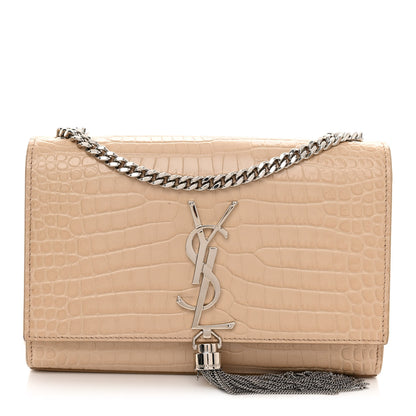 Saint Laurent Calfskin Crocodile Embossed Small Classic Monogram Kate Tassel Satchel Nude Powder 1 of 10