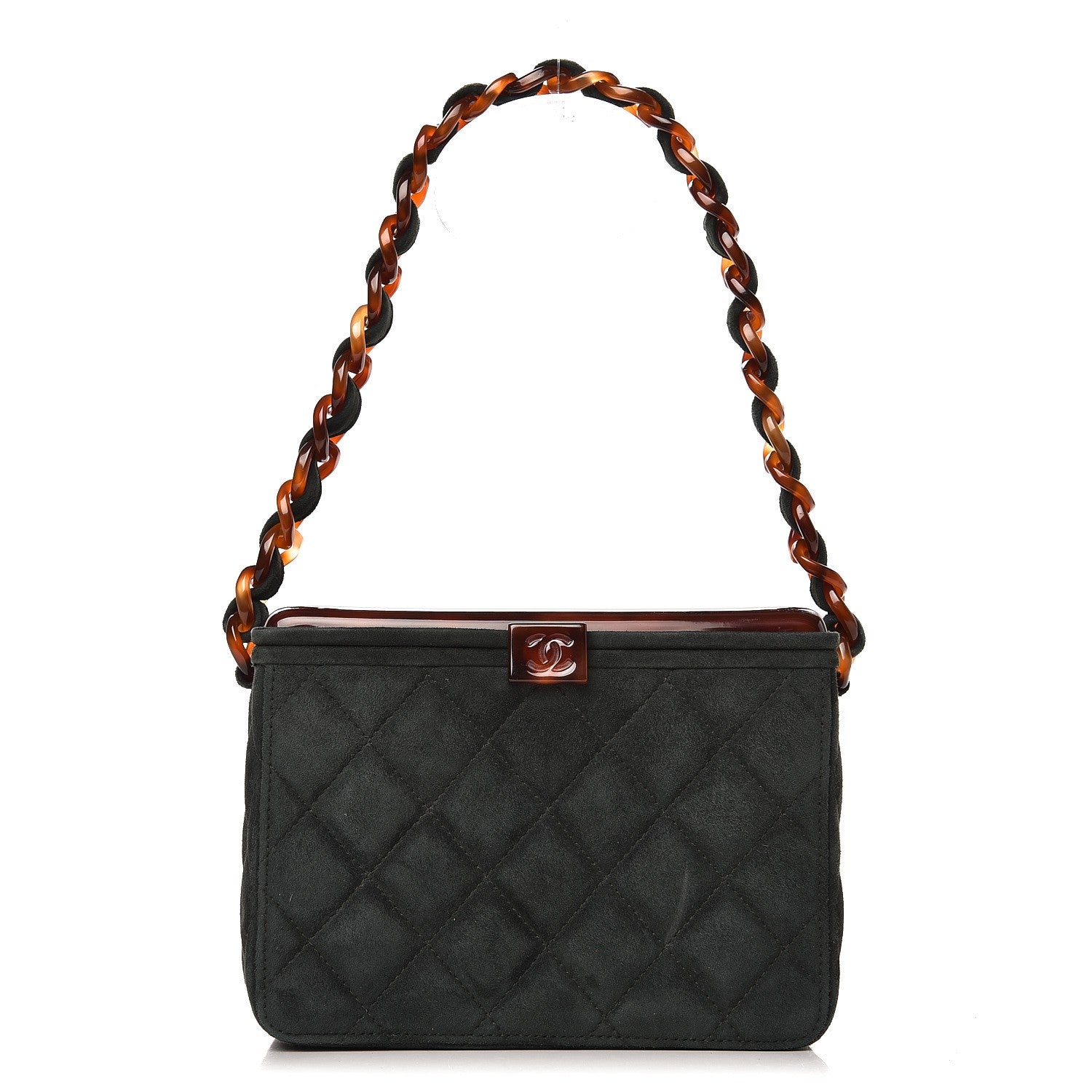 Chanel Suede Quilted Bekko Chain CC Box Clutch Green 1 of 15
