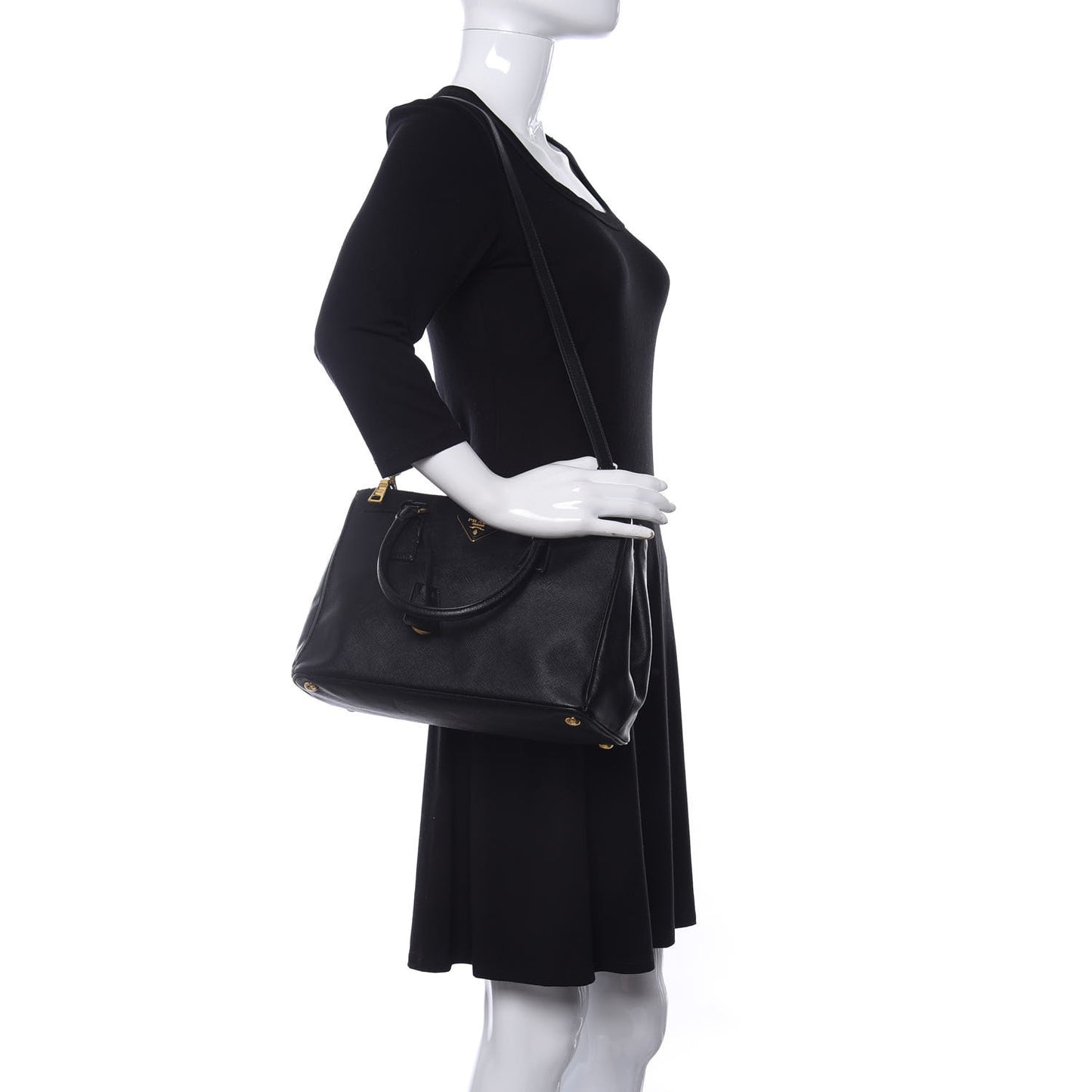 Saffiano Small Galleria Double Zip Tote Black