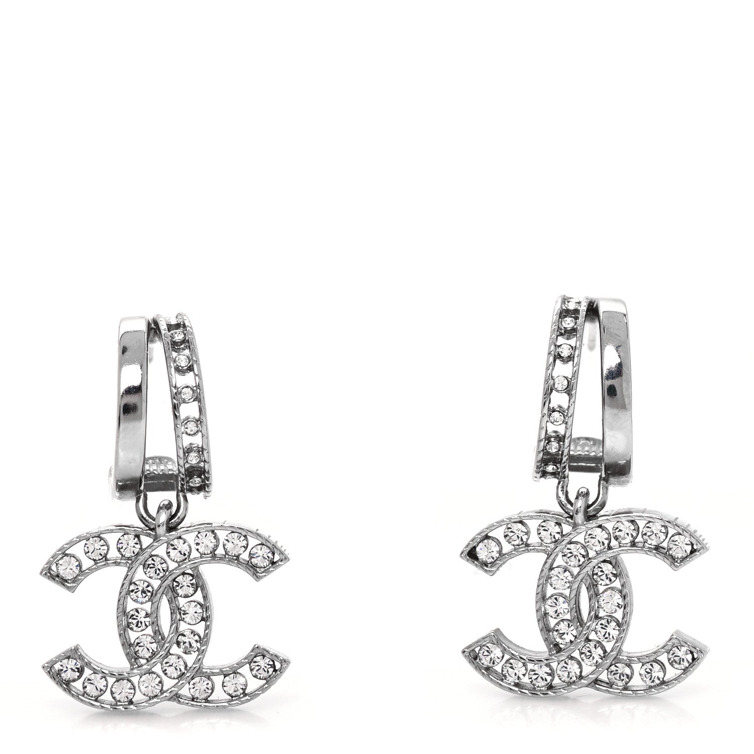 Chanel Crystal CC Drop Earrings Silver 1 of 4