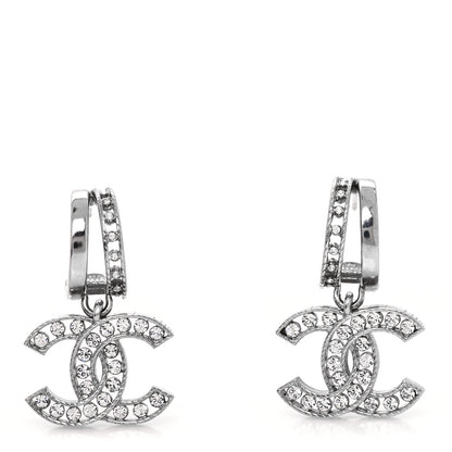 Chanel Crystal CC Drop Earrings Silver 1 of 4