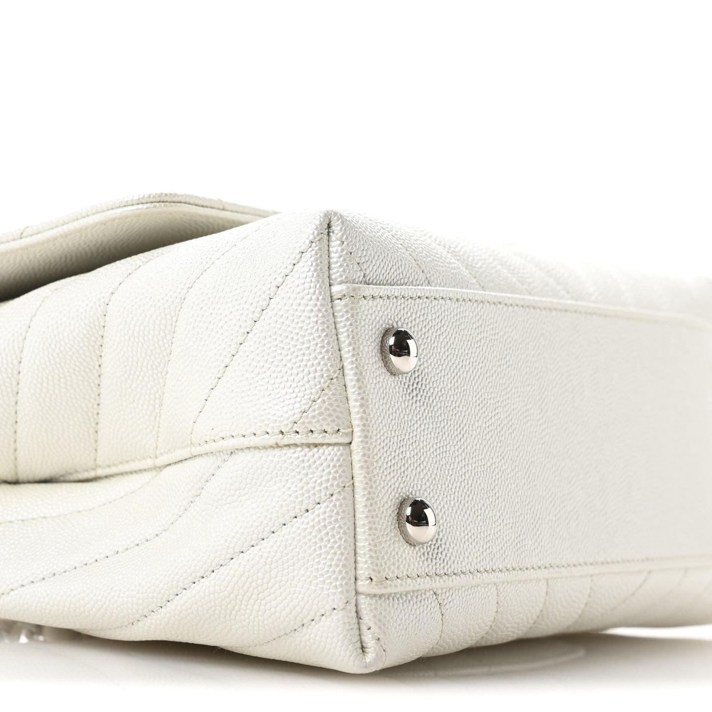 Iridescent Caviar Chevron Quilted Mini Coco Handle Flap White