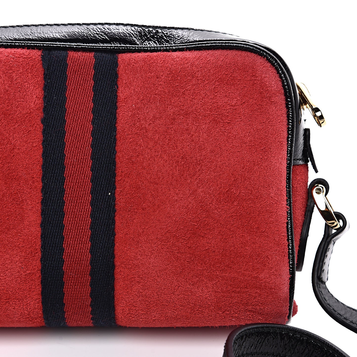 Suede Patent Web Mini Ophidia Shoulder Bag Red