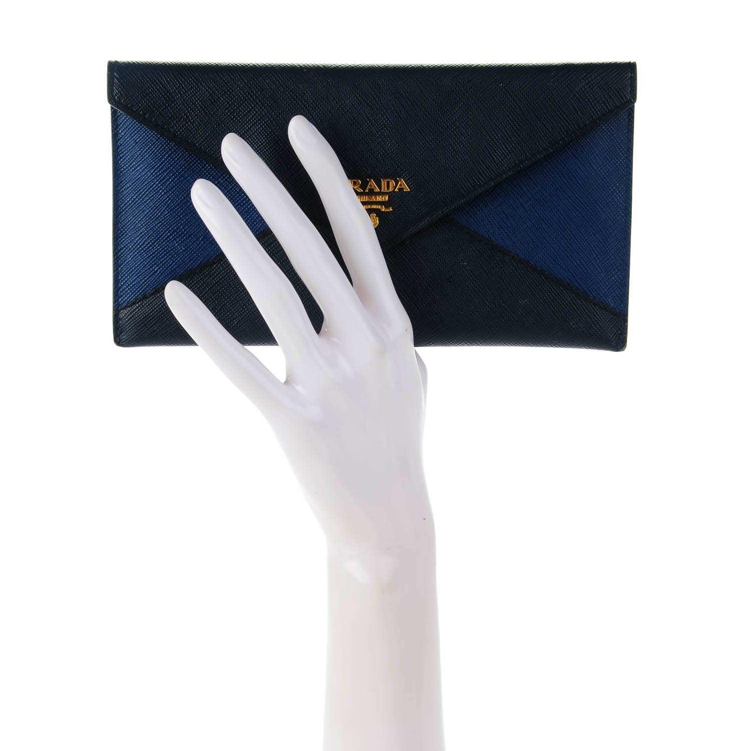 Prada Saffiano Bi-Color Envelope Wallet Baltico Bluette 2 of 7