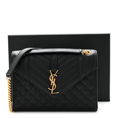 Saint Laurent Grain De Poudre Textured Mixed Matelasse Triquilt Medium Monogram Satchel Black 11 of 11