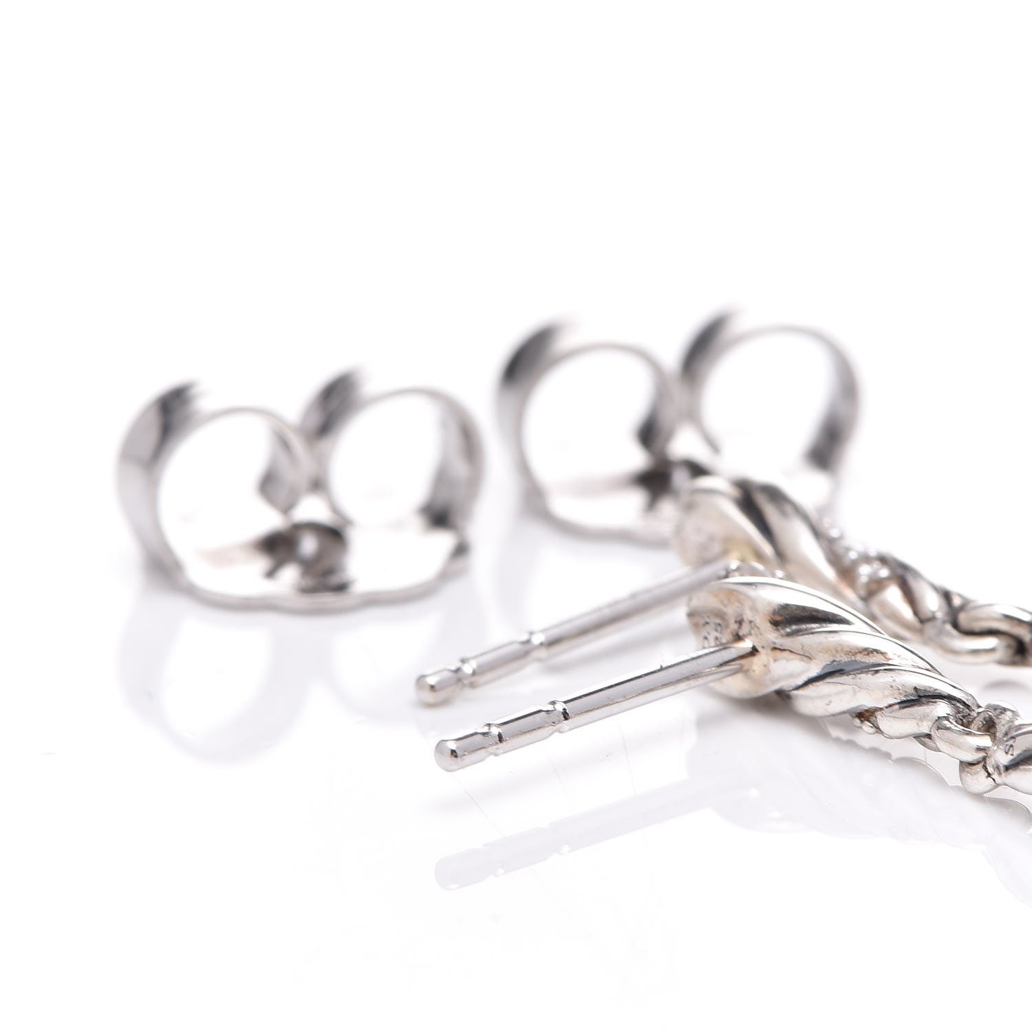 David Yurman Sterling Silver Diamond Willow Drop Earrings 3 of 4