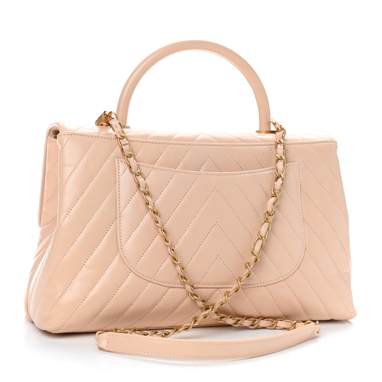 Chanel Calfskin Chevron Quilted Medium Coco Handle Flap Beige 3 of 11