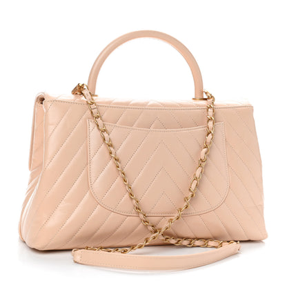 Chanel Calfskin Chevron Quilted Medium Coco Handle Flap Beige 3 of 11