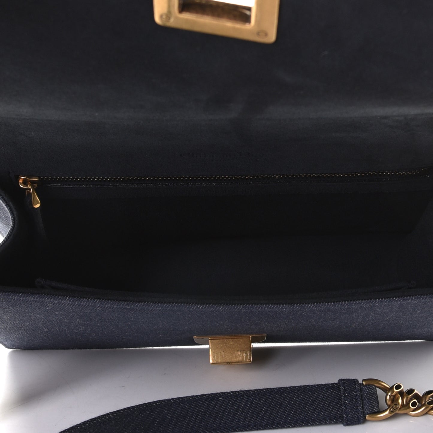 Denim Studded Medium Diorama Flap Bag Blue