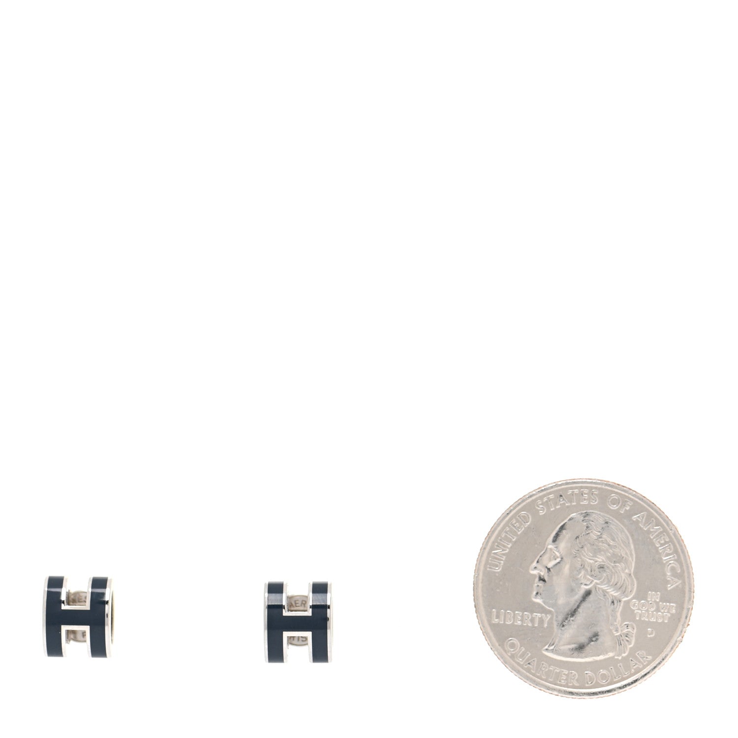 Hermes Palladium Lacquered Mini Pop H Earrings Bleu Fonce 2 of 7