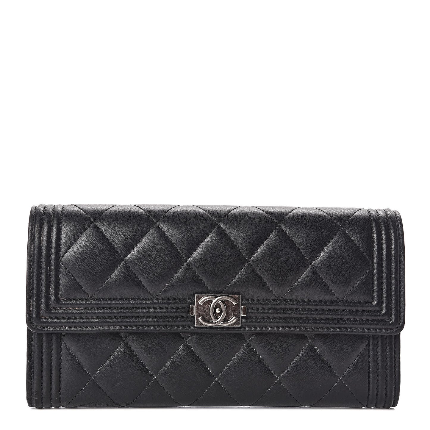 Lambskin Quilted Boy Flap Wallet Black