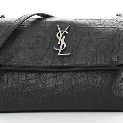 Saint Laurent Calfskin Crocodile Embossed Medium West Hollywood Monogram Fold-Over Black 8 of 12