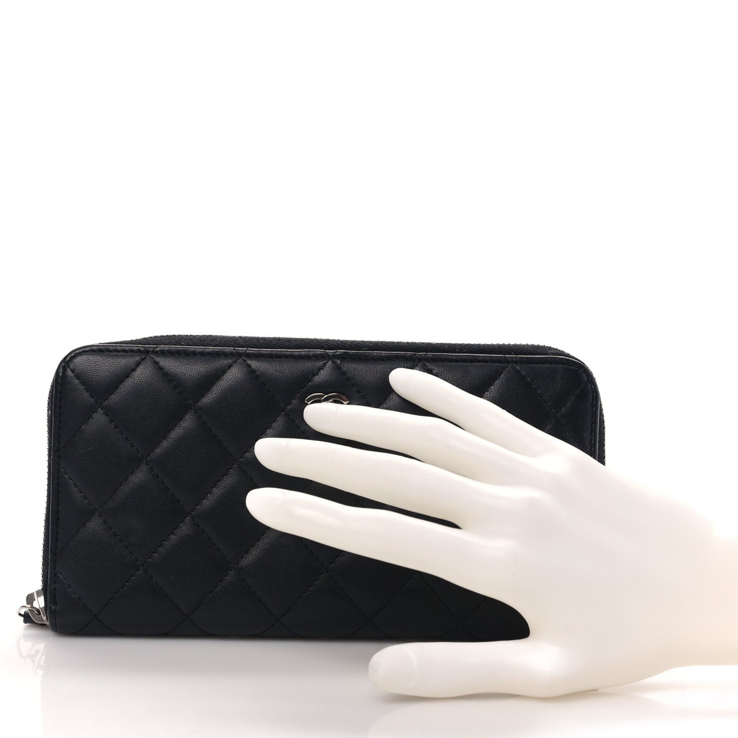 Lambskin Quilted Large Gusset Zip Around Wallet Black
