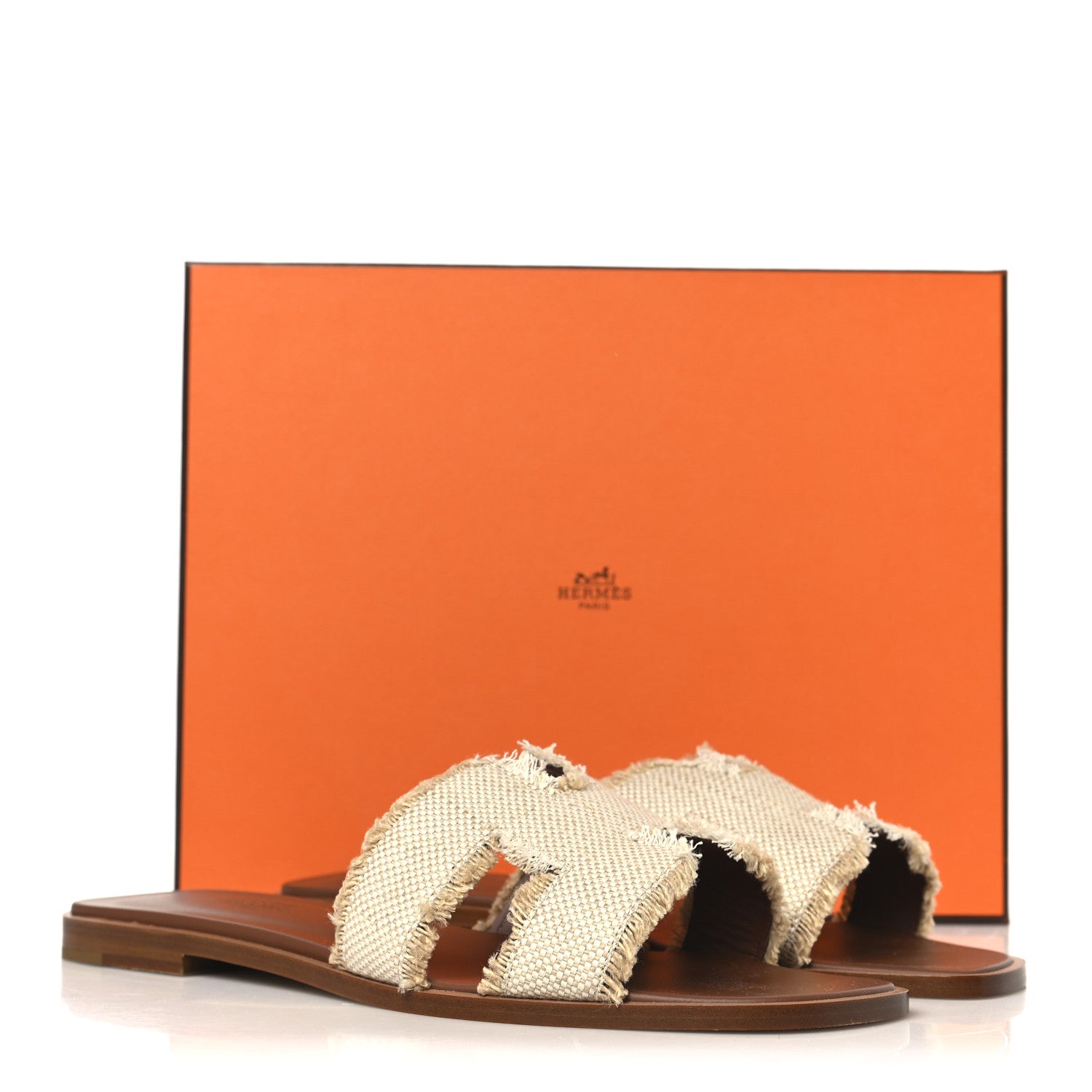 Hermes Linen Canvas Fringe Oran Sandals 39 Beige 1852813