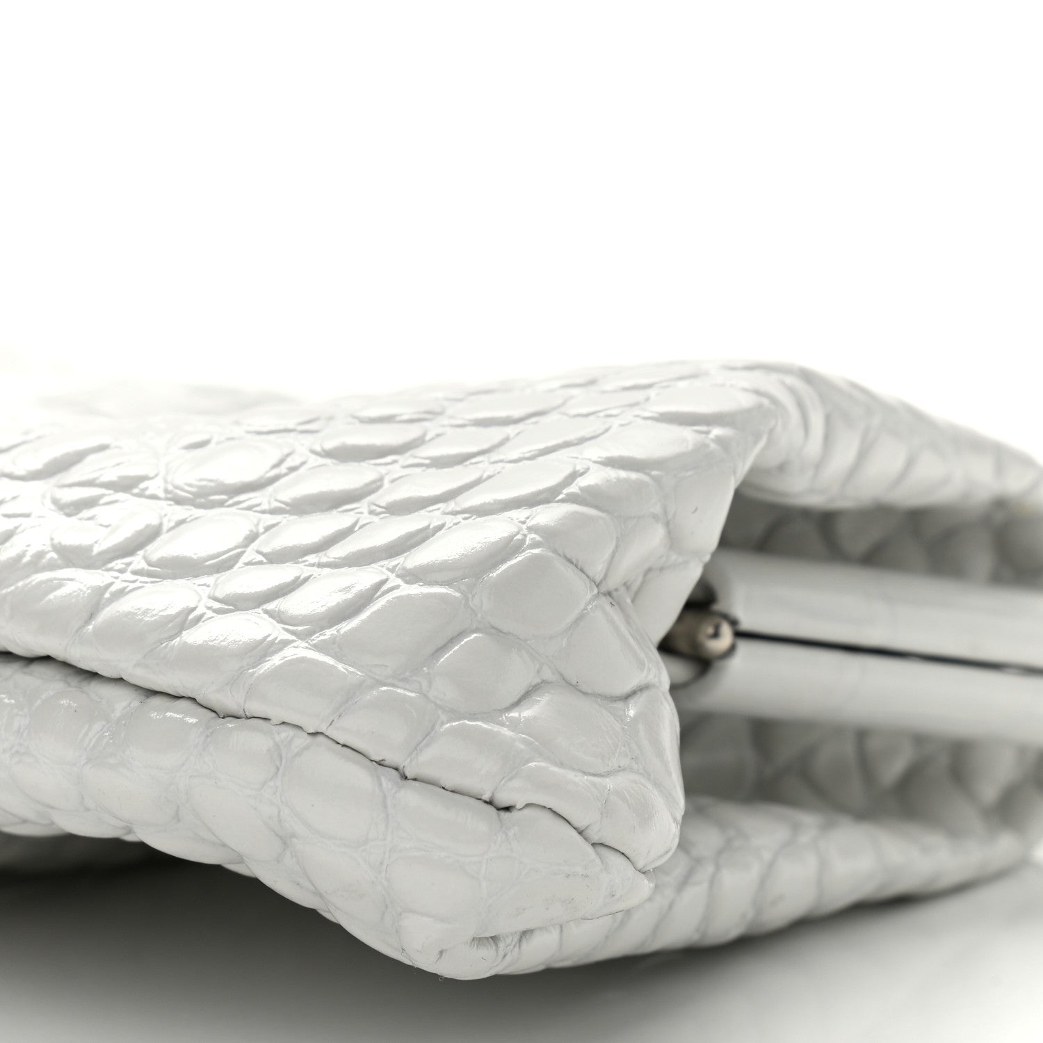 Balenciaga Shiny Supple Calfskin Logo Crocodile Embossed XL Cloud Clutch White 9 of 12