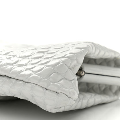 Balenciaga Shiny Supple Calfskin Logo Crocodile Embossed XL Cloud Clutch White 9 of 12