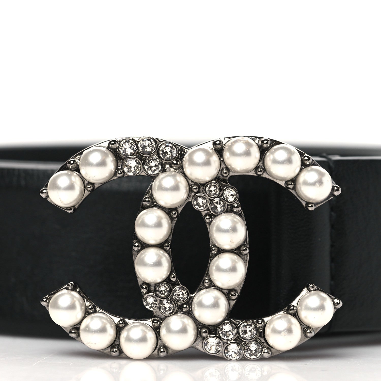 Chanel Calfskin Pearl Crystal CC Belt 85 34 Black 1703799