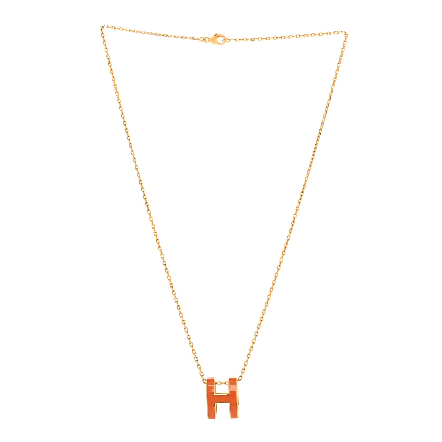 Hermes Lacquered Gold Pop H Pendant Necklace Orange 3 of 4