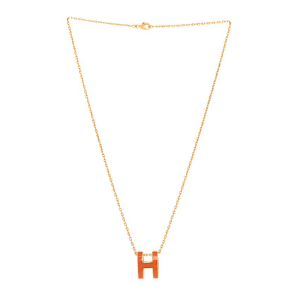 Hermes Lacquered Gold Pop H Pendant Necklace Orange 3 of 4