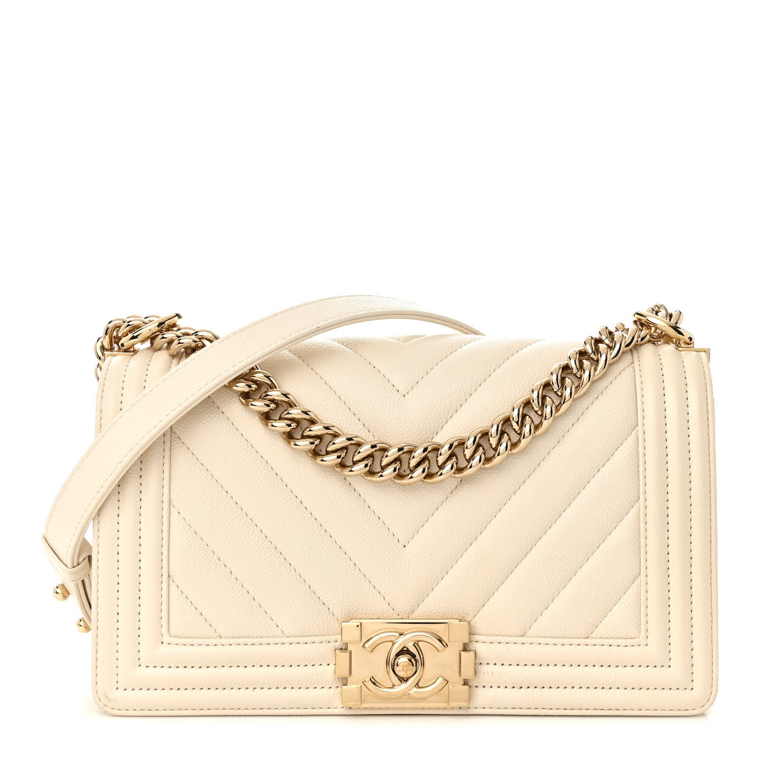Chanel Caviar Chevron Quilted Medium Boy Flap White 1 of 17