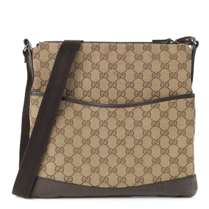 Gucci Monogram Calfskin Perforated Medium Flat Messenger Bag Dark Brown 1 of 16