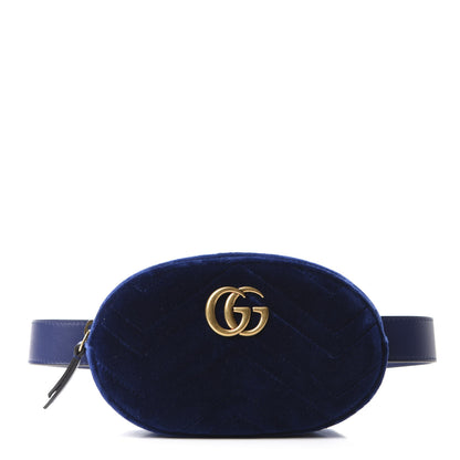 Gucci Velvet Matelasse GG Marmont Belt Bag 85 34 Cobalt Blue 1 of 11