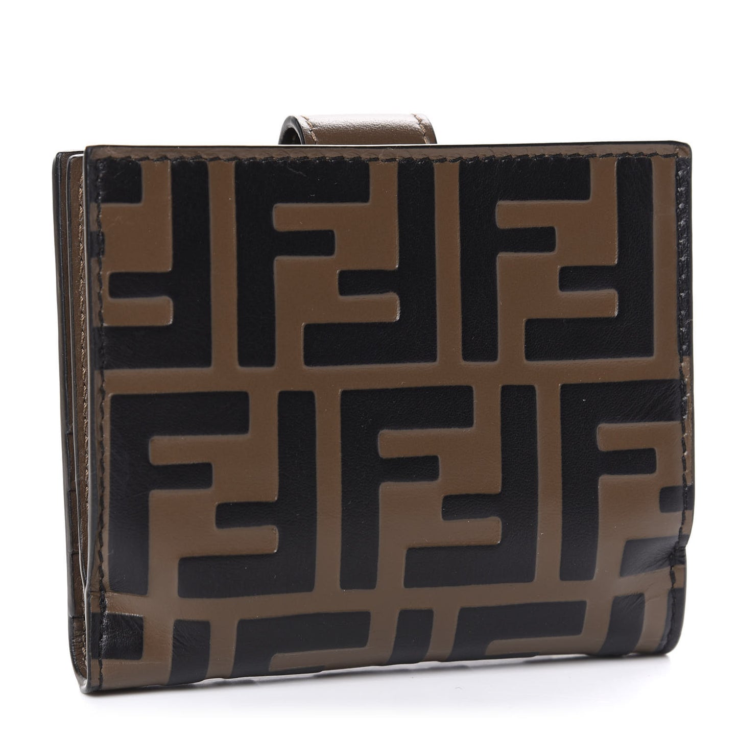 Vitello Soft F is Fendi Bi-Color FF 1974 Embossed Compact Wallet Maya Black