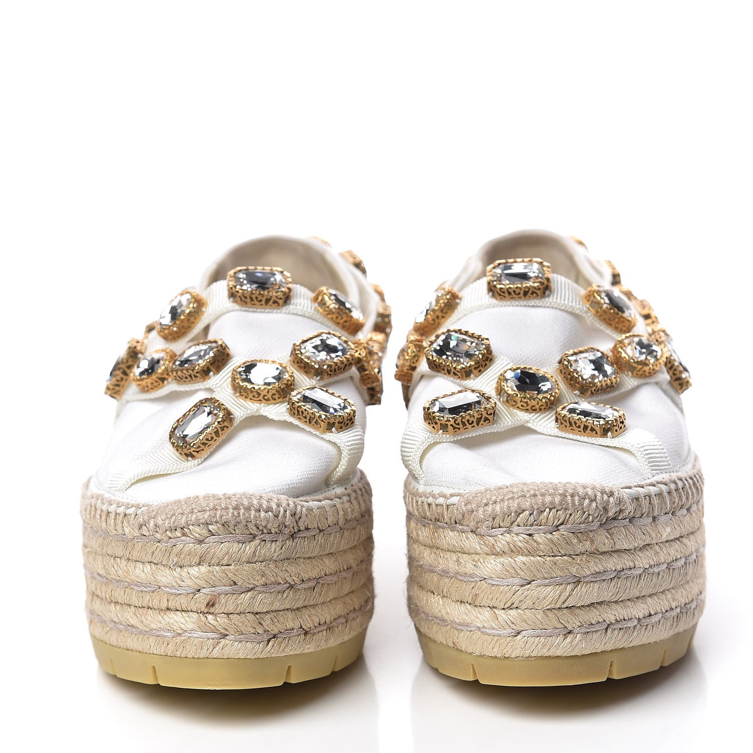 Gucci Canvas Crystal Embellished Platform Espadrilles 39 Great White 2 of 10