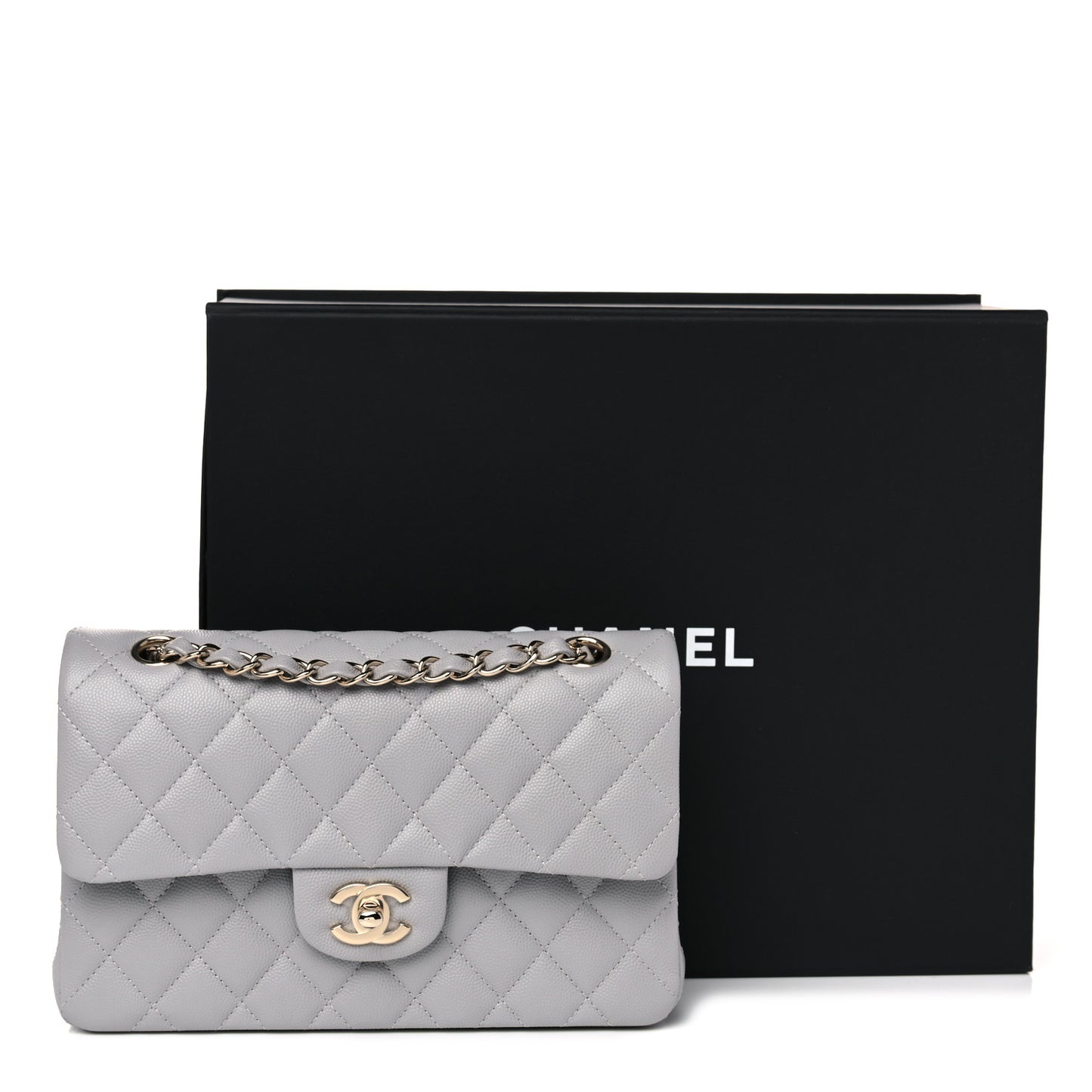 Caviar Quilted Small Double Flap Grey