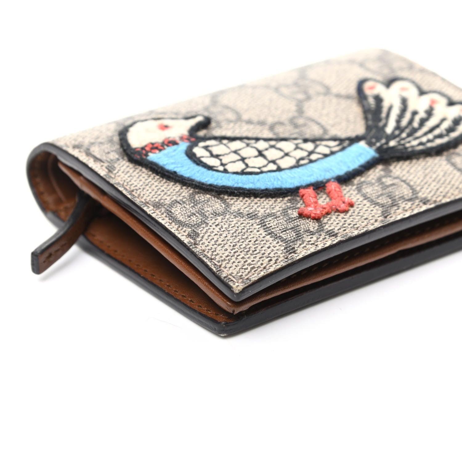 Gucci GG Supreme Monogram Bird Embroidered Card Case Beige 7 of 8