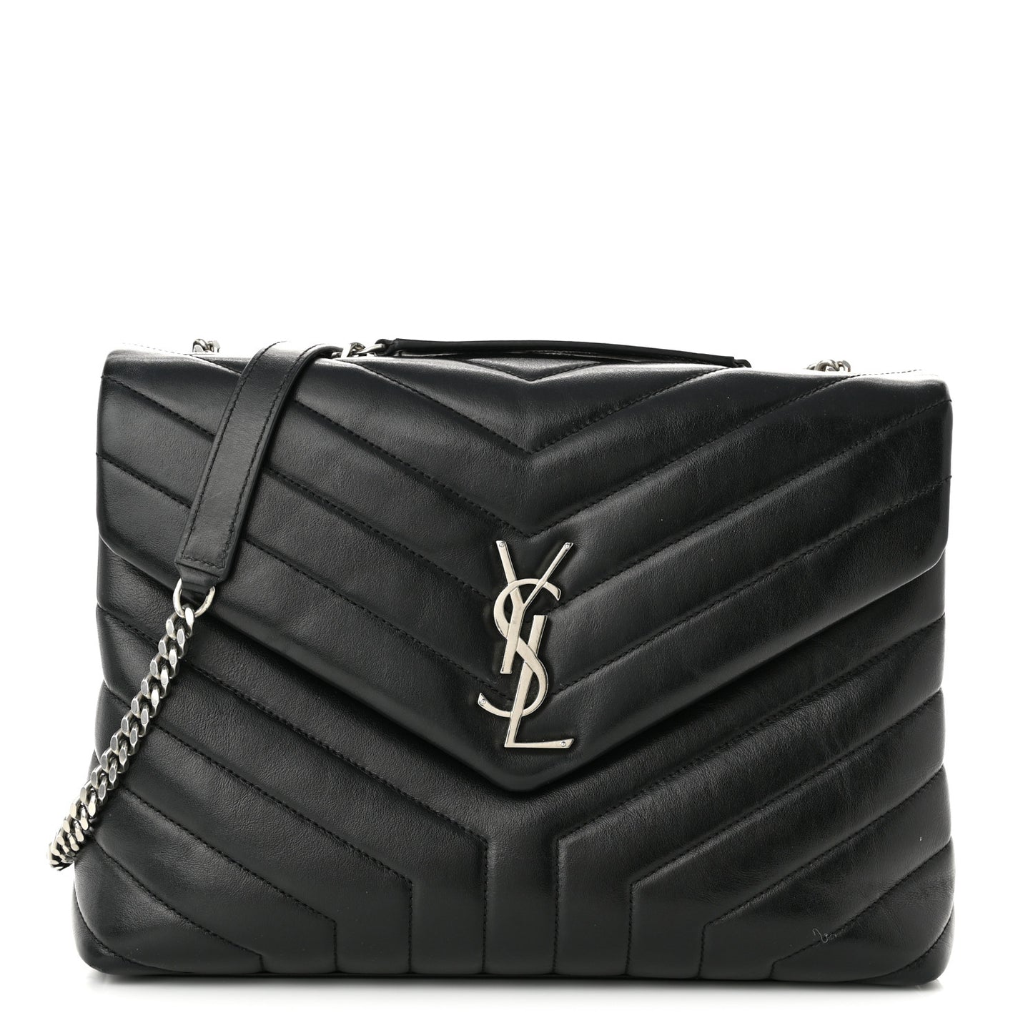 Calfskin Y Quilted Monogram Medium Loulou Chain Satchel Black