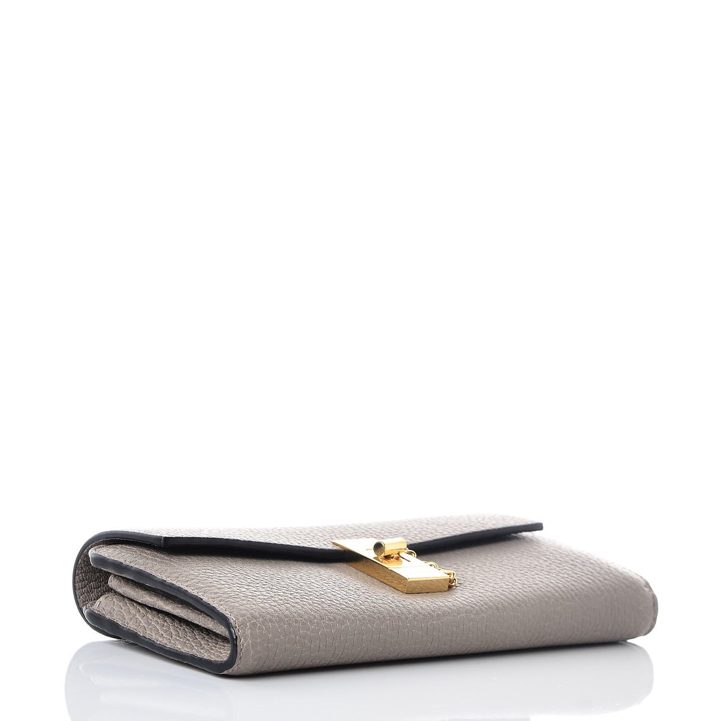 Grained Lambskin Drew Long Wallet with Flap Motty Grey