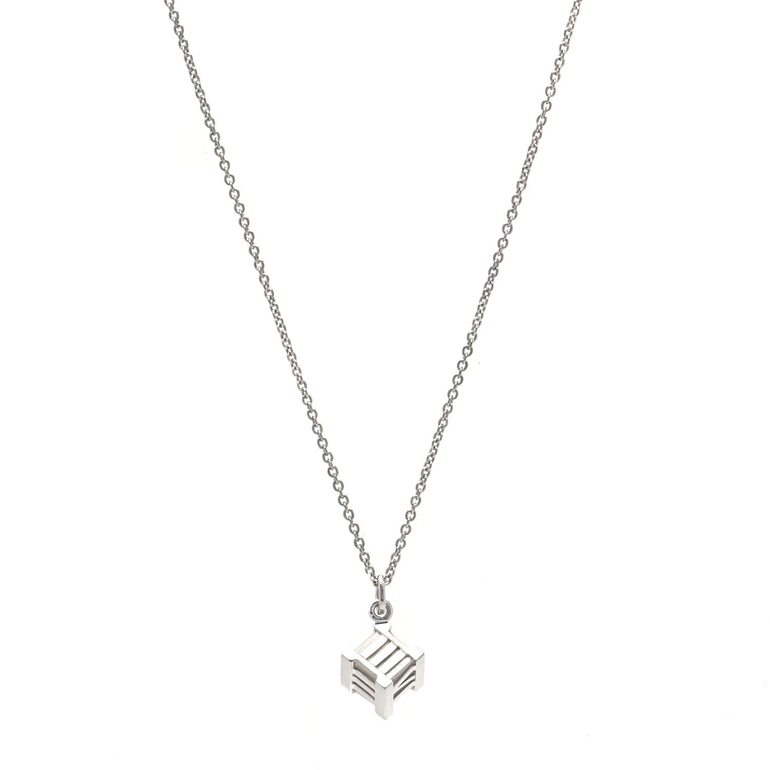 Tiffany Sterling Silver Atlas Cube Pendant Necklace 1 of 5
