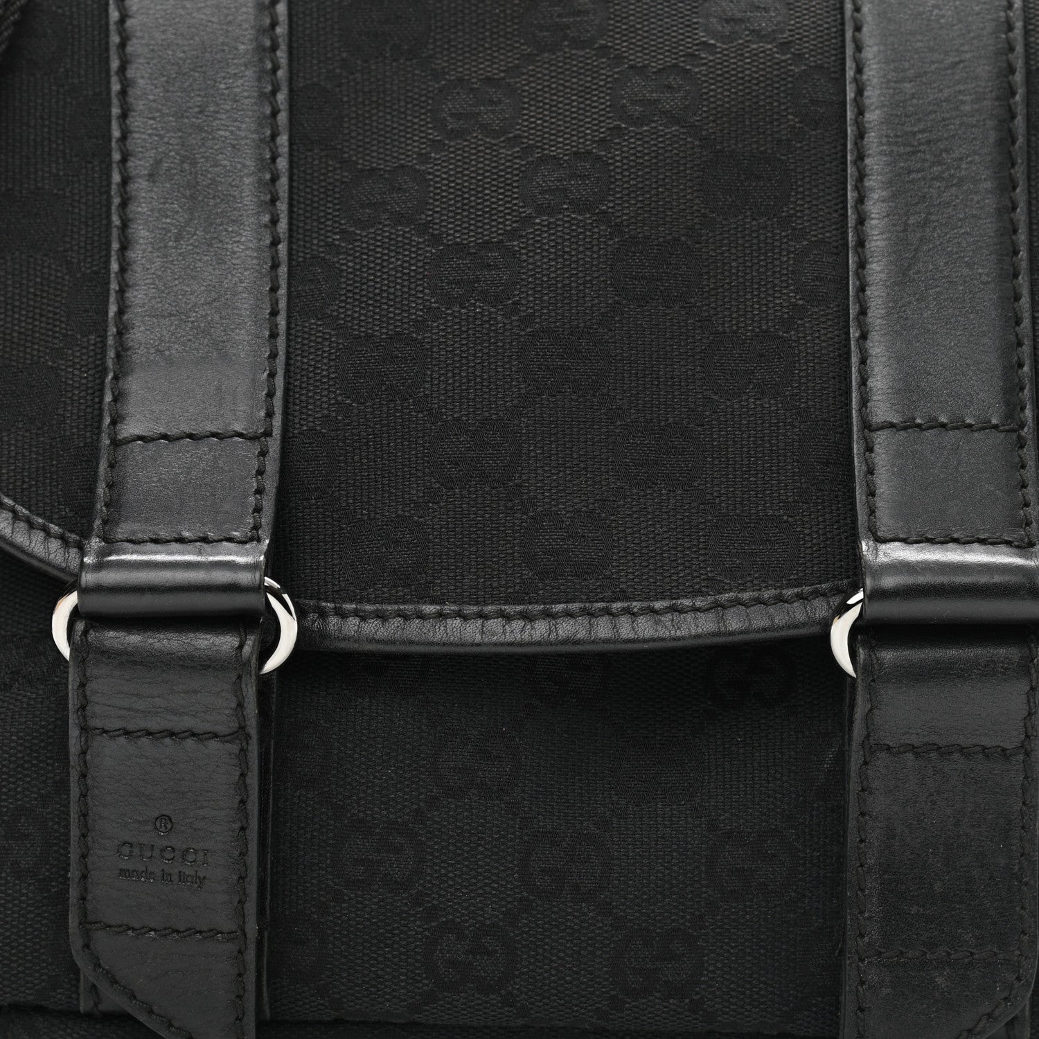 Gucci Monogram Small Double Buckle Flap Messenger Bag Black 8 of 16