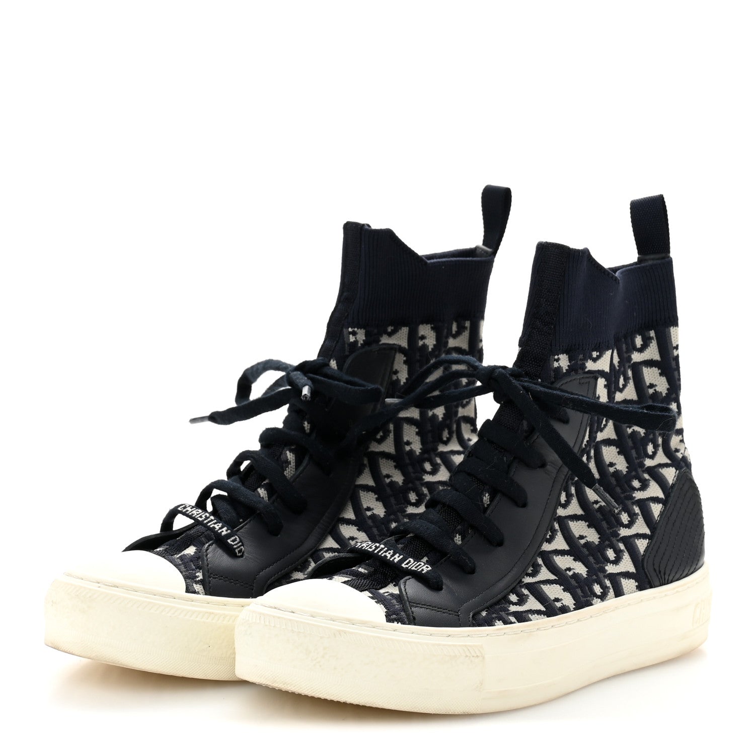 Christian Dior Technical Knit Calfskin Oblique Womens Walk'n Dior High Top Sneakers 36.5 Deep Blue 4 of 10
