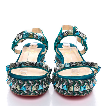 Christian Louboutin Vel Cotton Veau Velours Pyraclou 60 Platform Sandals 36 Green 2 of 8