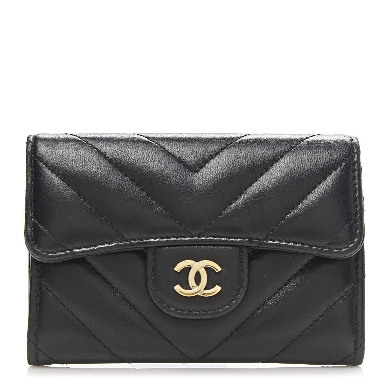 Chanel Lambskin Chevron Quilted Flap Card Holder Black 1 of 8