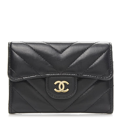 Chanel Lambskin Chevron Quilted Flap Card Holder Black 1 of 8