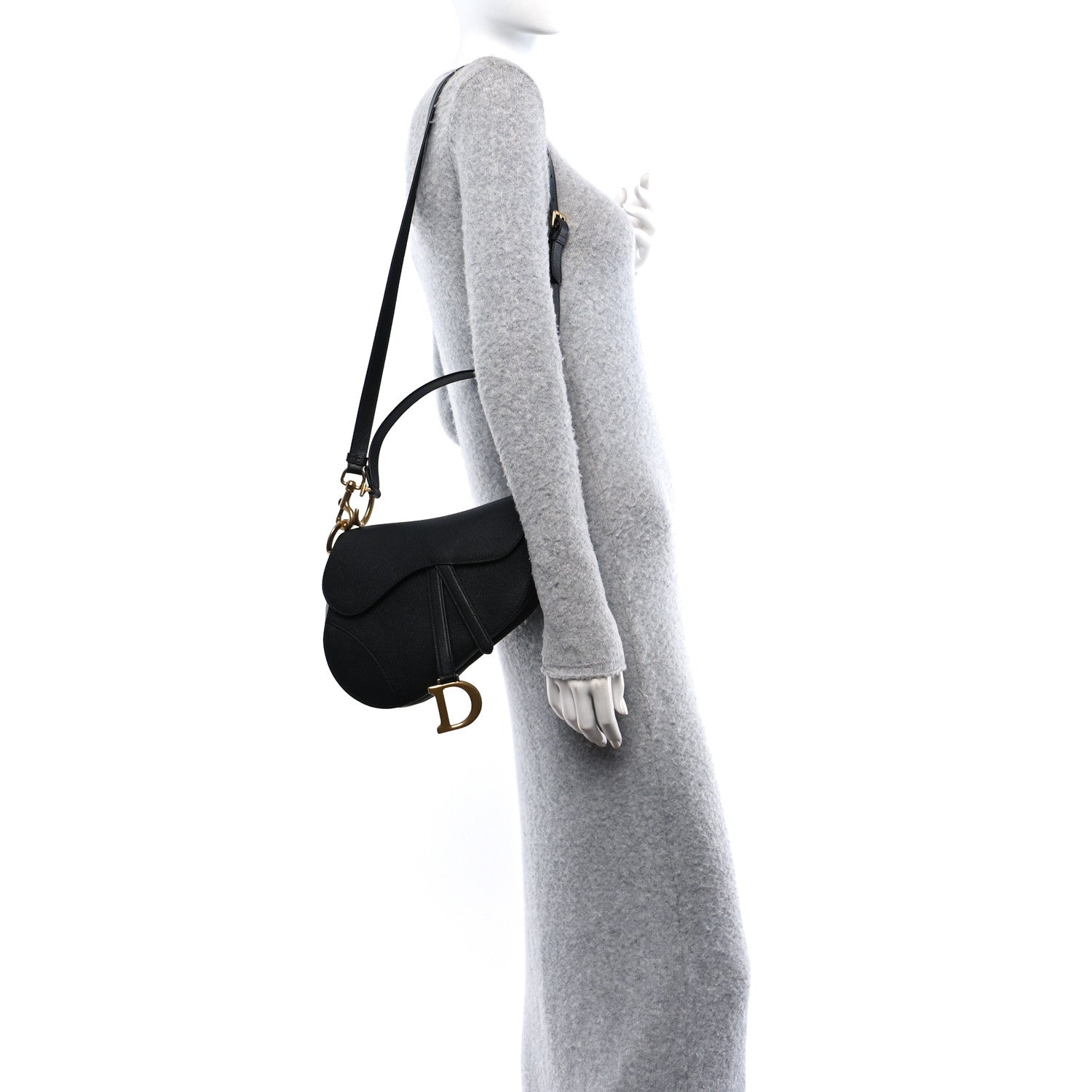 Christian Dior Grained Calfskin Saddle Bag With Strap Black 2 of 10
