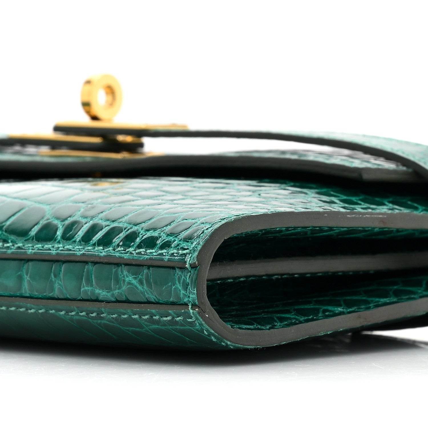 Hermes Shiny Alligator Kelly Wallet Longue Vert Emeraude 9 of 11