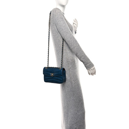Chanel Shiny Lambskin Quilted Small Chevron Miroir Dark Blue 2 of 12