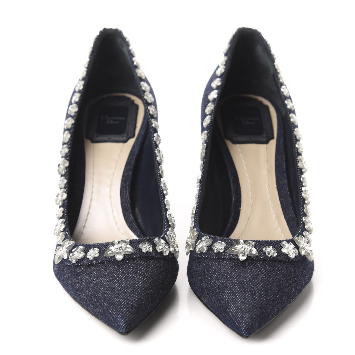 Denim Crystal Garland Pumps 37.5 Blue Fonce