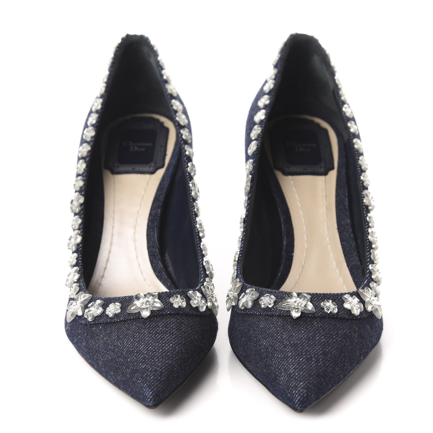 Christian Dior Denim Crystal Garland Pumps 37.5 Blue Fonce 2 of 12